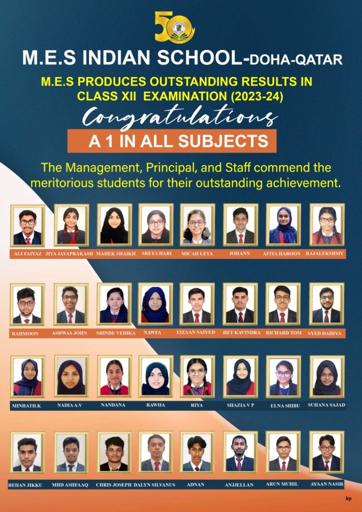 M.E.S SECURES REMARKABLE RESULTS IN CLASS XII CBSE EXAMINATION -2024