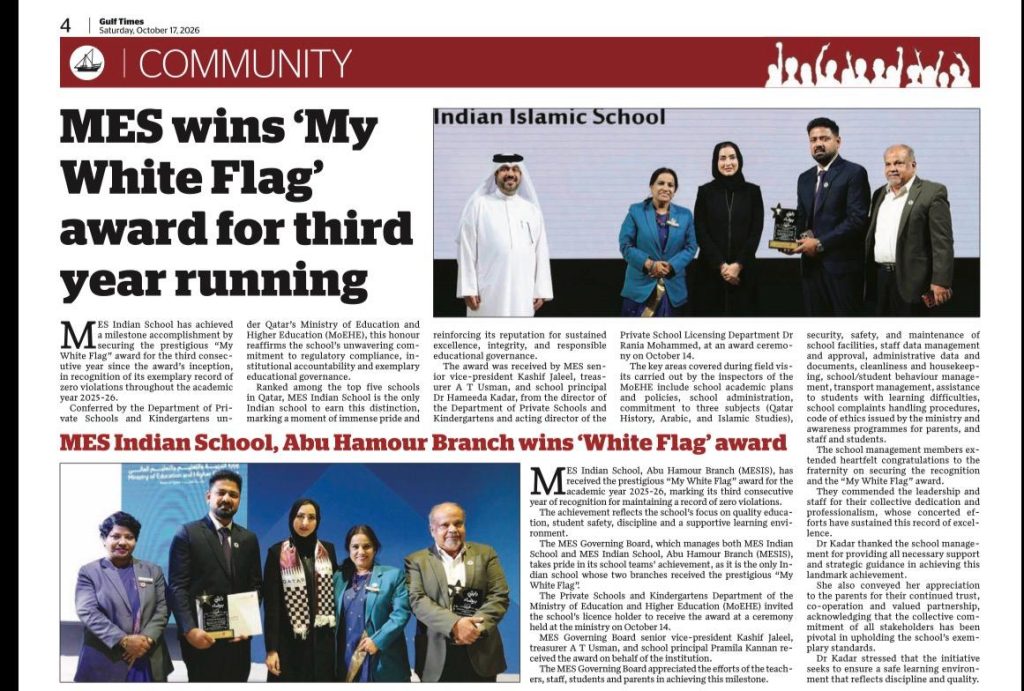 MES wins ‘MY WHITE FLAG’ award for third year running
